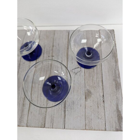 Cobalt Blue Sherbet Glasses Drinking Stemmed Set of 4 Clear Cocktail - Picture 3 of 5